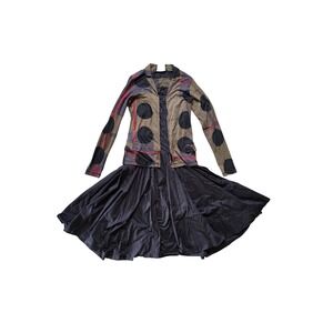 Elegant Black and Tan Polka Dot Long Sleeve Dress